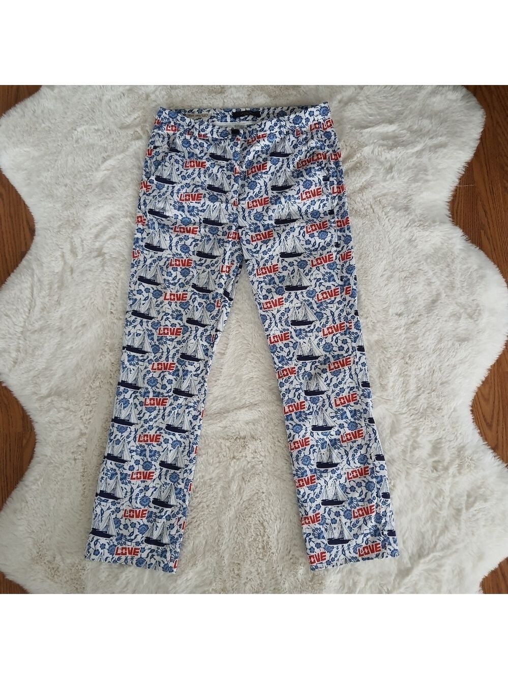 Max Mara Weekend Capri Flare Pants Womens LOVE Boat Floral Coastal Sail Vacation